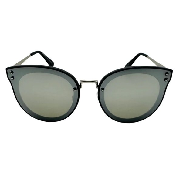 7020 | Silver Mirror Rimless Polarized Lens Cateye Sunglasses - Picture 1 of 5